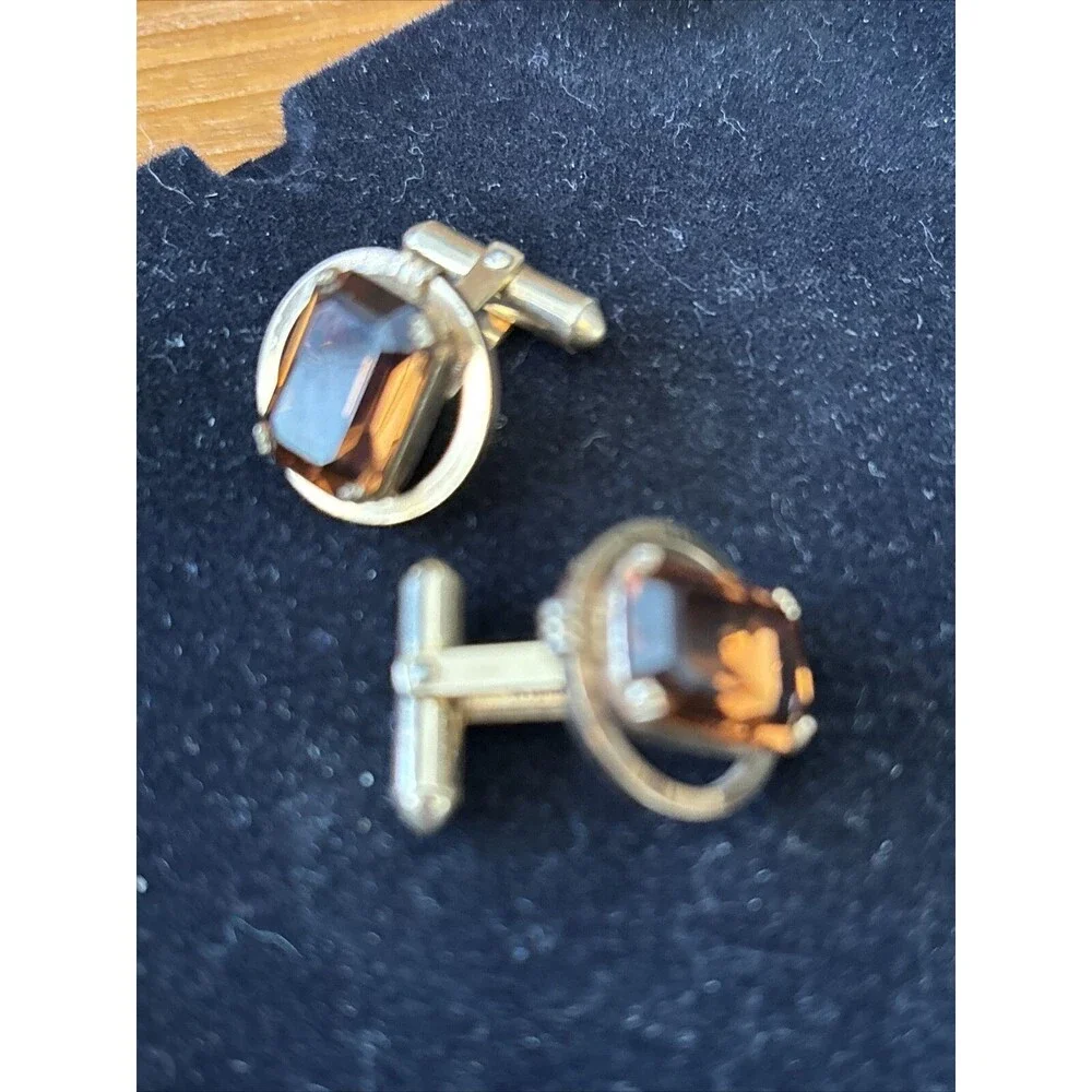 Rare Vintage Destino Amber Glass Cufflinks 12k Gold Filled